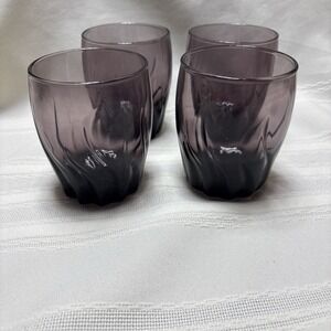 Vintage Anchor Hocking purple 4 Vertical Wave Old Fashion Glasses Central Park